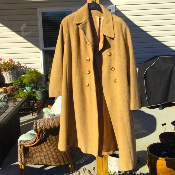 Vintage double breasted camel hair wool coat tan beige collared xxl extra large - Picture 3 of 10